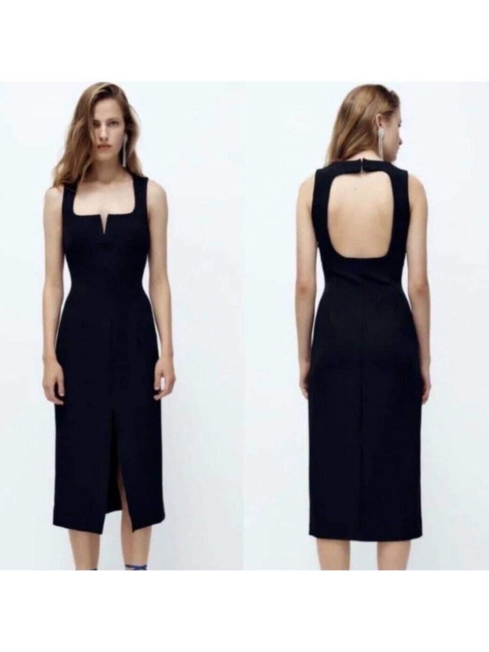 NWT Zara Square Neck Fitted Midi Dress